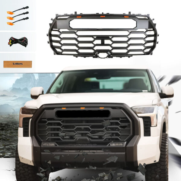 Goodmatchup Front Grille For 2022-2023 2024 Tundra Trd Pro Grill With 3 LED Lights and Toyota Letters