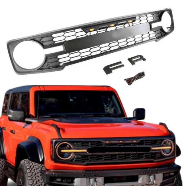 Black Raptor Aftermarket Front Grill For 2021-2022 Ford Bronco With Letters & Lights - Image 5