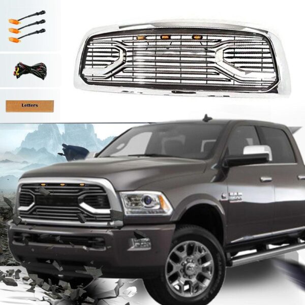 Goodmatchup Front Grille For 2013 2014 2015 2016 2017 2018 Dodge RAM 2500 3500 Chrome Grill Big Horn Style With Letters W/LED Lights