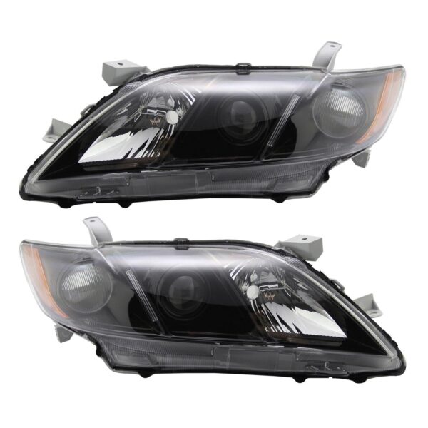 For 2007 2008 2009 Toyota Camry Halogen Black Headlight Set Left+Right