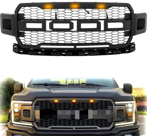 Goodmatchup Front Grill For 2018 2019 2020 f150 Raptor Grill  W/ LED W/Letters Matte Black - Image 3