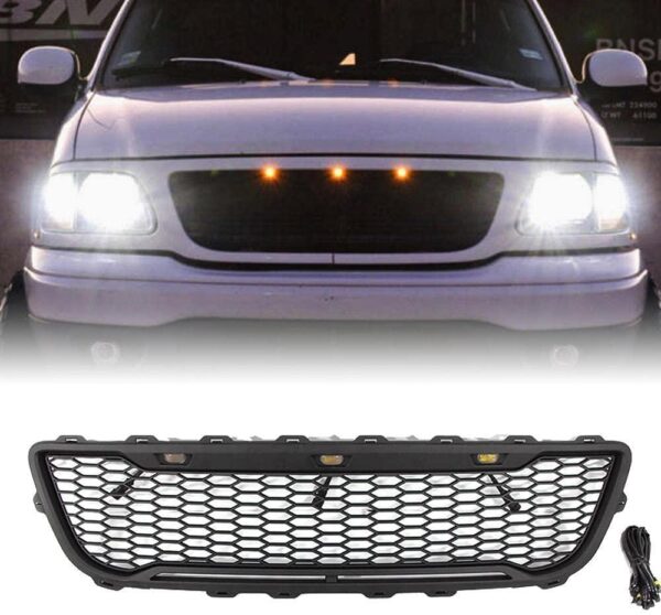 Goodmatchup Front Grill For 1999 2000 2001 2002 2003 f150 Raptor Grill W/LED Lights & Letters Matte Black - Image 3