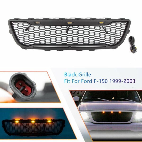 Goodmatchup Front Grill For 1999 2000 2001 2002 2003 f150 Raptor Grill W/LED Lights & Letters Matte Black - Image 4