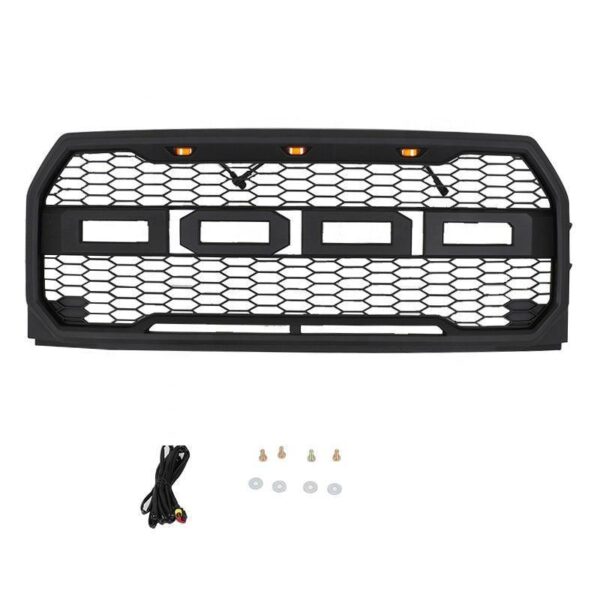 Goodmatchup Grill For 2015 2016 2017 f150 Raptor Grill W/ Letters & LED MATTE BLACK