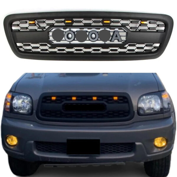 Goodmatchup Front Grille For 1st Gen 2001 2002 2003 2004 Toyota Sequoia TRD PRO Aftermarket Grille W/E Lights and Letters Matte Black - Image 5